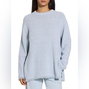 NWT Theory Relaxed Long Sleeve Cotton Terry Crewneck Sweater in Pearl Blue